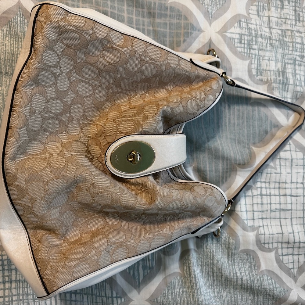 Coach Tan and White Shoulder Bag